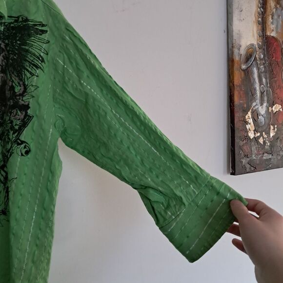 MZ.U.S.A. Shirt Men's Large L Green Graphic Print Button Up Abstract Embroidered - Picture 3 of 9